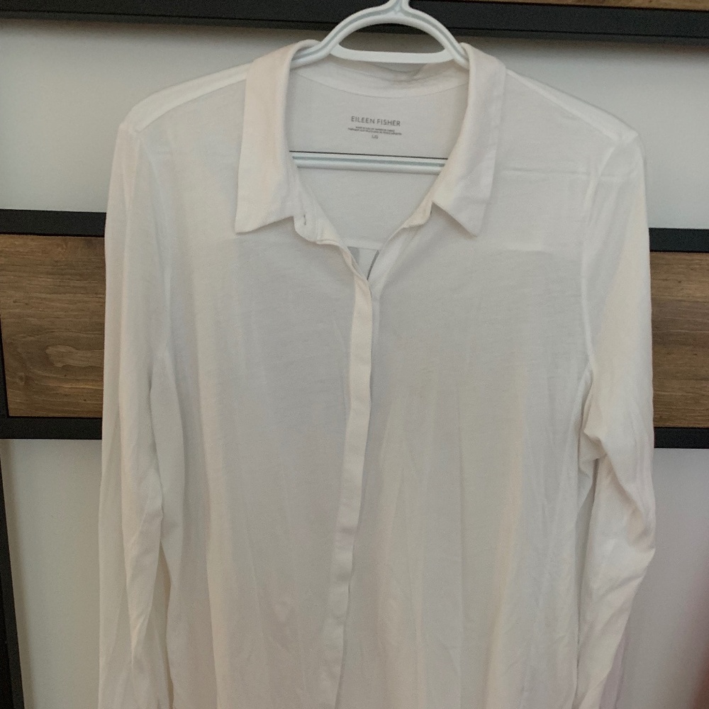 Eileen Fisher Stretch White Button Down Shirt